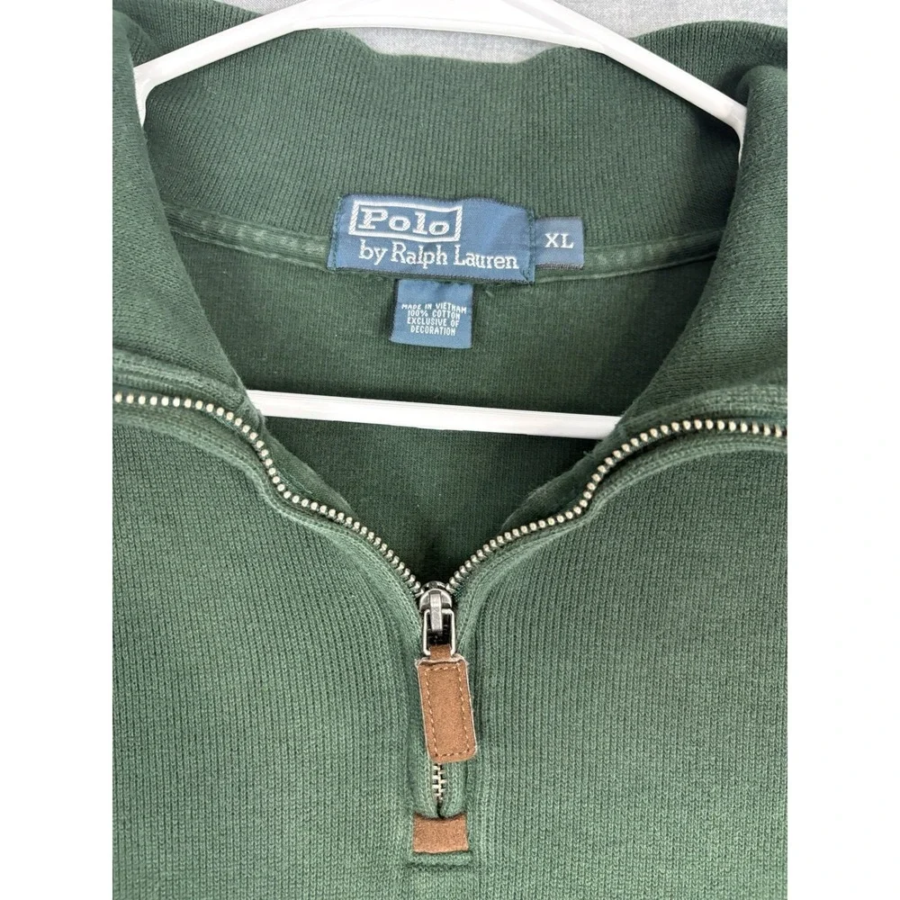 Polo Ralph Lauren Quarter Zip Sweater Men's XL Green 100% Cotton Purple Pony